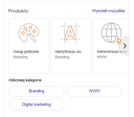 opis produktów w google moja firma